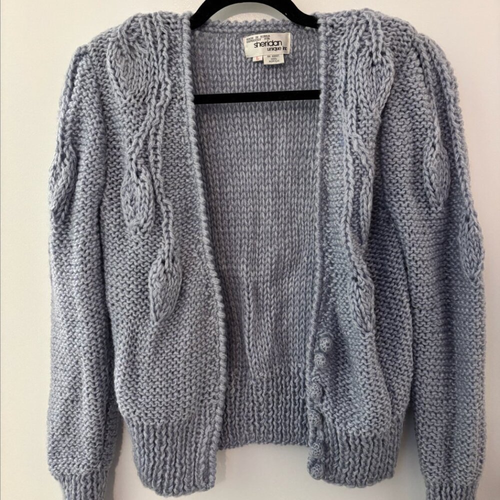 Vintage 80’s Sheridan Unique Inc Periwinkle Knit Cardigan Sweater
